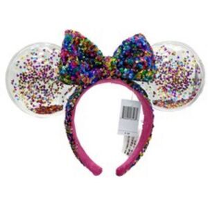Disney Parks Mickey Minnie Ears rainbow glitter bow sequin clear ear sparkle